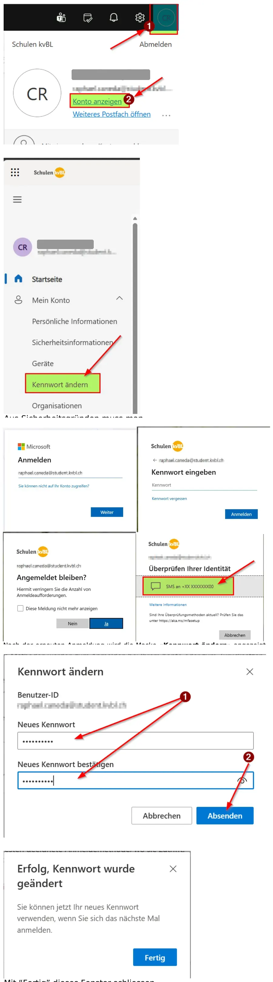 Auszug aus der Broschuere: Screenshots der Dialogfenster beim Kennwortwechsel.