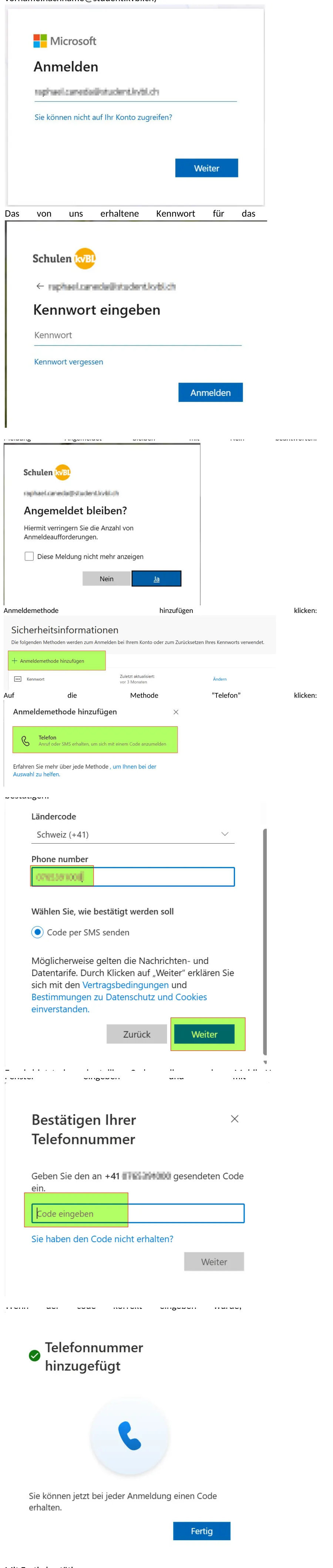 Auszug aus der Broschuere: Screenshots der acht Dialogfenster zur Ueberpruefungsmethode.